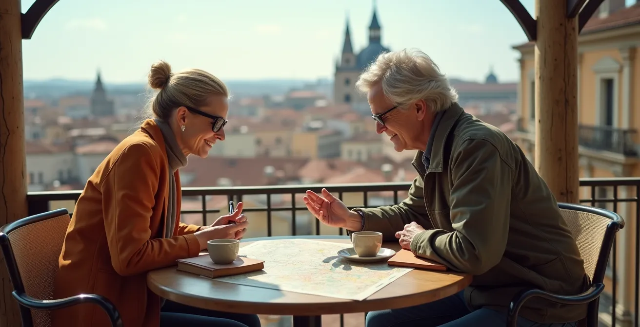 Moment d'échange personnalisé entre un guide touristique et ses clients planifiant un itinéraire sur mesure