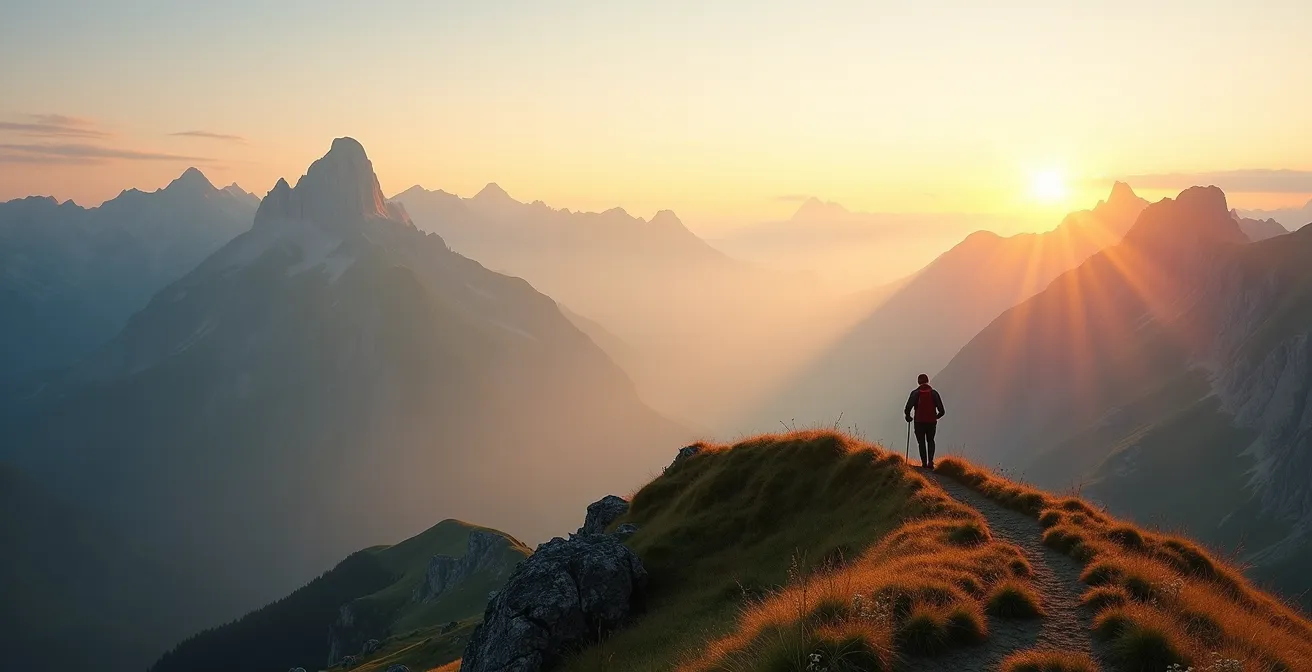 Panorama grand angle des Dolomites baignées dans la lumière dorée du matin