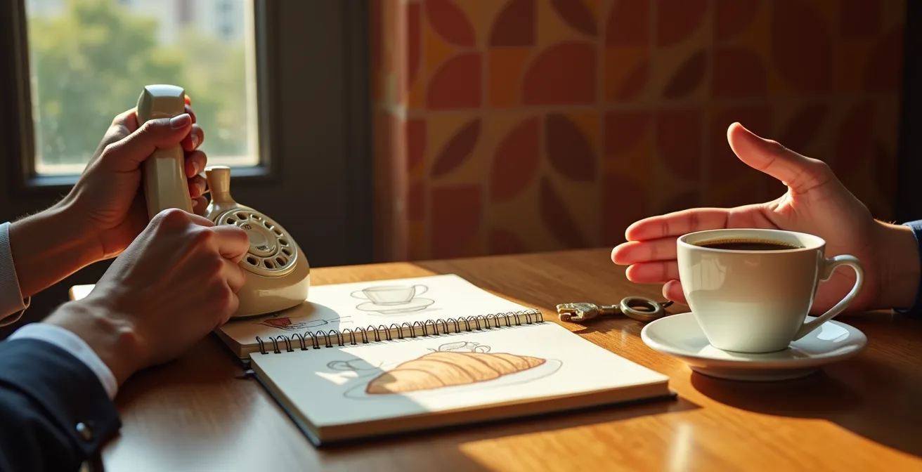 Personne souriante au téléphone dans un cadre chaleureux avec notes manuscrites