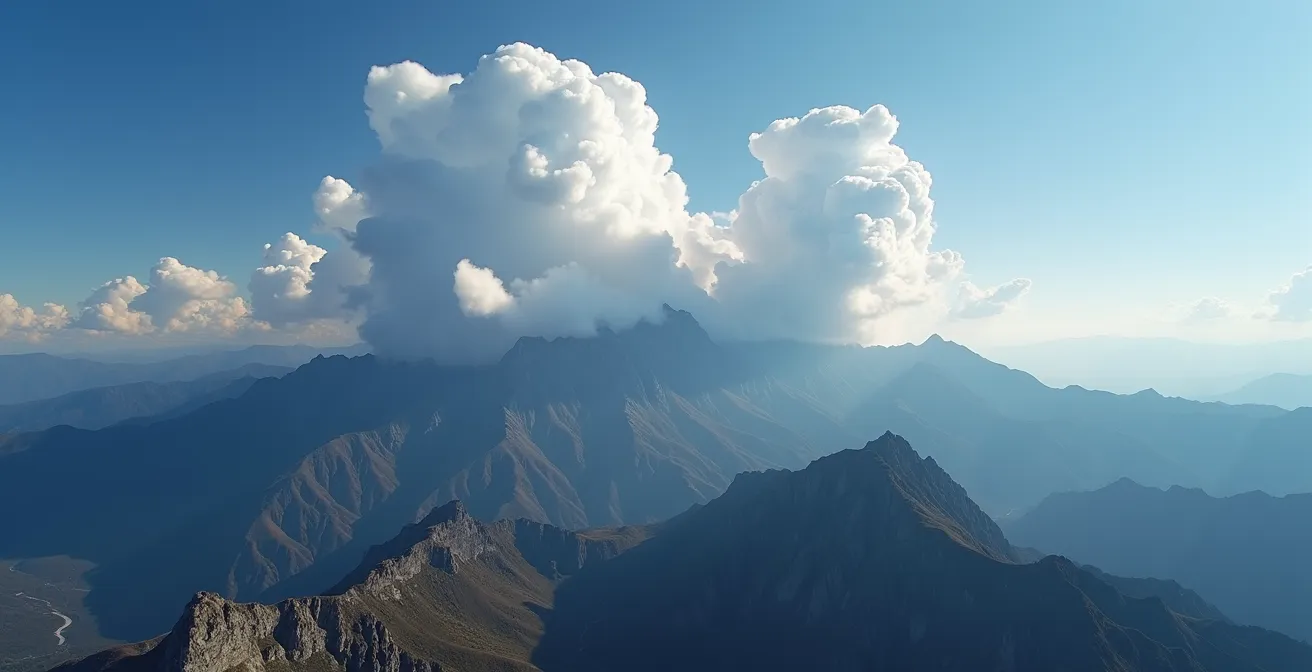 Formations nuageuses de thermiques au-dessus des montagnes italiennes à midi