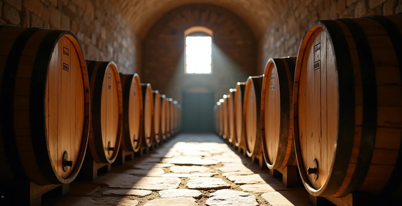 Cave de vieillissement avec fûts de bois nobles pour vinaigre balsamique