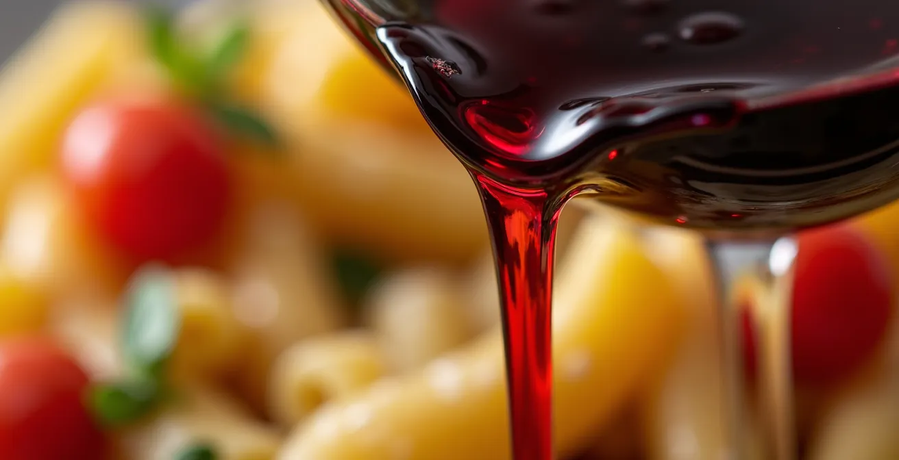 Composition minimaliste montrant l'harmonie entre vin et cuisine locale