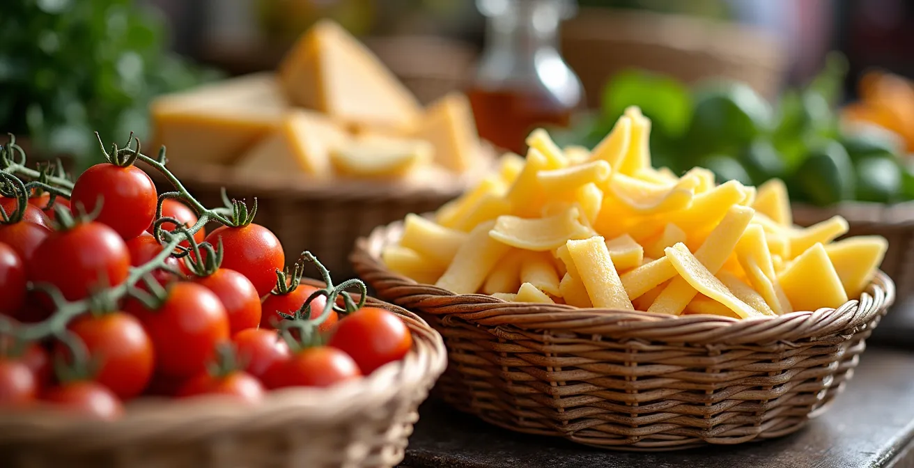 Marché traditionnel italien lors d'une sagra avec produits locaux et habitants