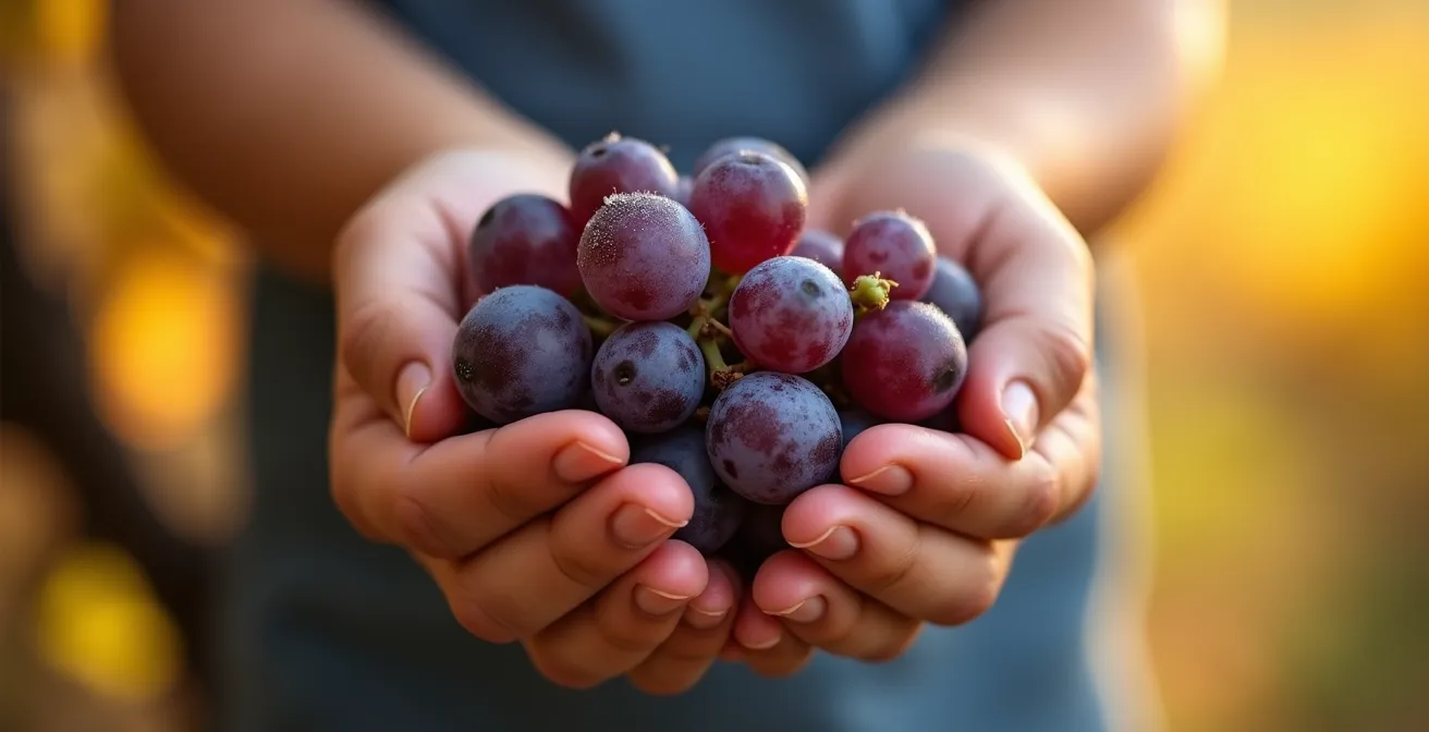 Famille avec enfants participant joyeusement aux vendanges dans un vignoble ensoleillé d'automne
